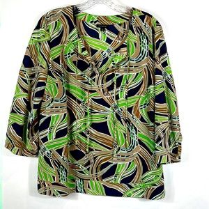 Talbots Blouse Silk Cotton Blend 3/4 Sleeve V neck size 10